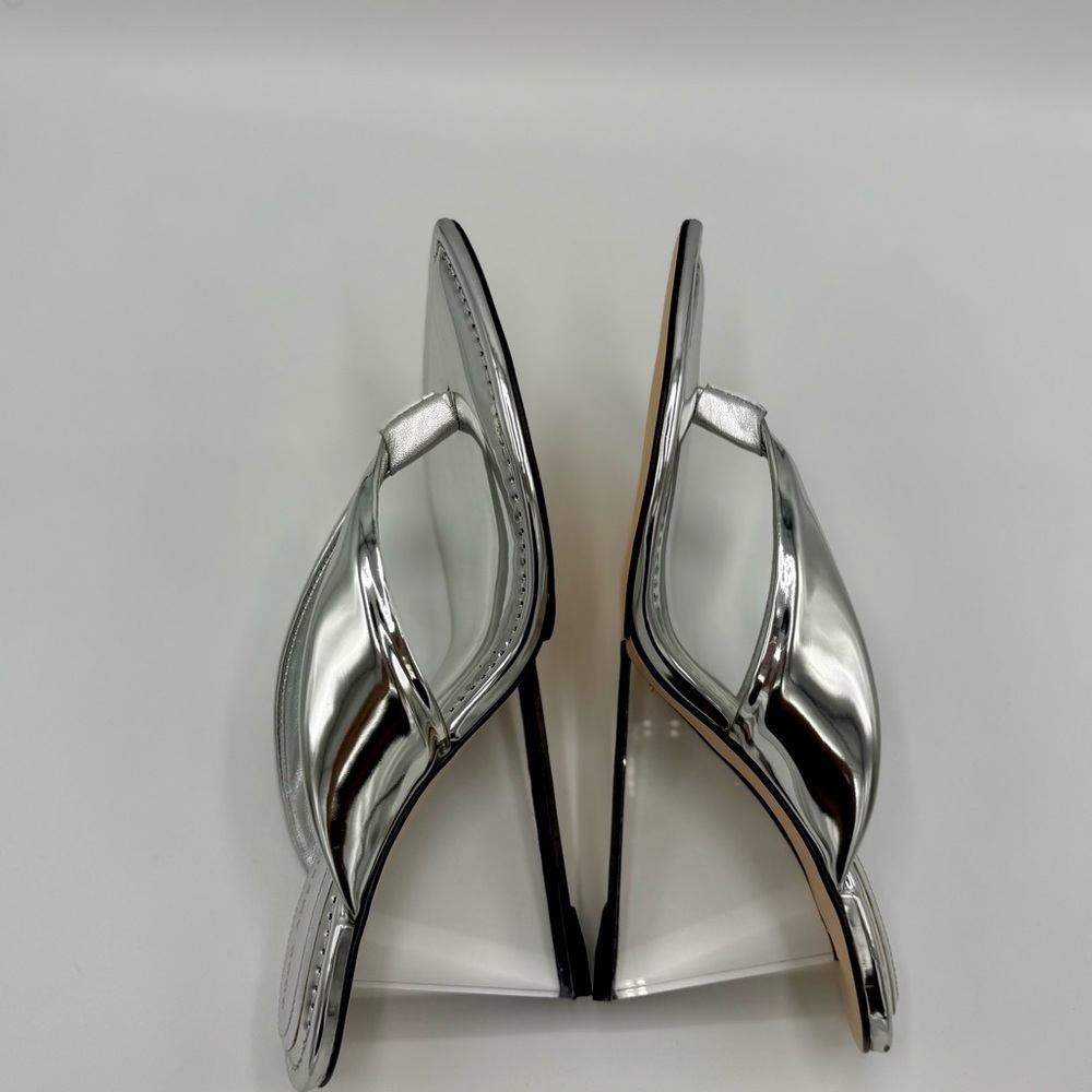 NEW Good American Clear Block Heel Thong Sandals dust bag no box Silver Sz 12 - Picture 10 of 16